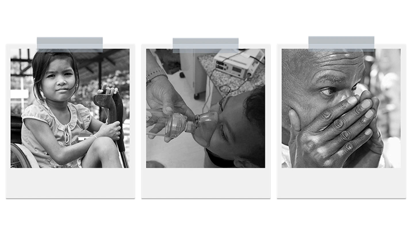 polaroid images of different people with illnesses